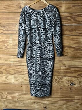 Dress the Population Silver and Black Long Sleeve Sequin Bodycon Dress